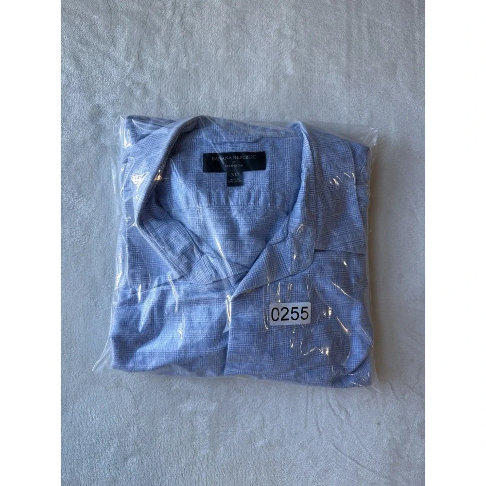 Banana Republic Light Blue Linen Blend Dress Shirt‎ Men's XL Long Sleeve Formal